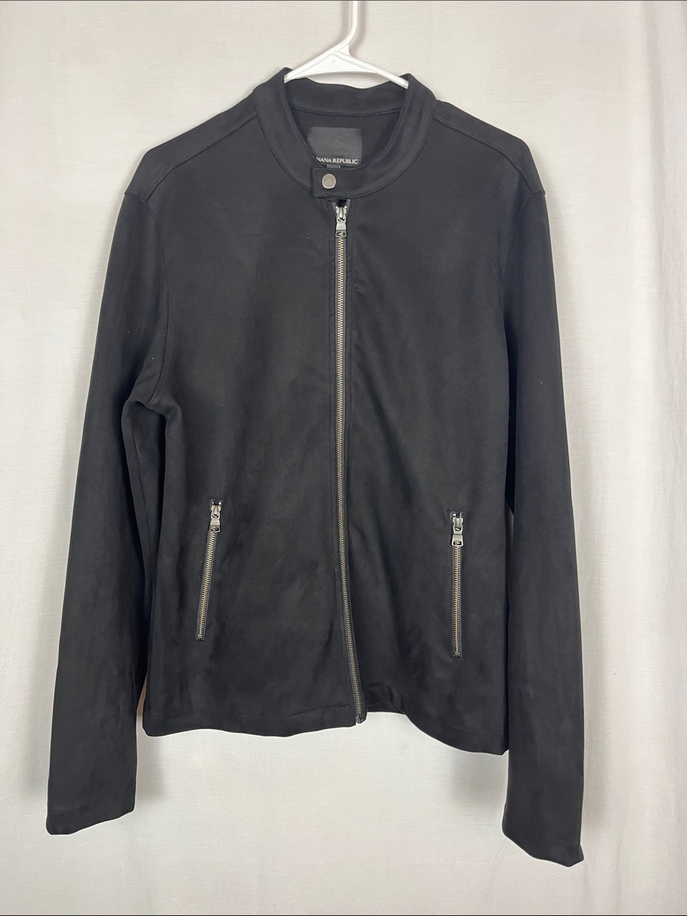 Banana Republic Faux Suede Black Zip Up Lightweight Moto Jacket